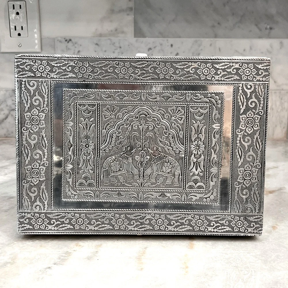 Two Tier Oxidized Elephant Jewelry Box
